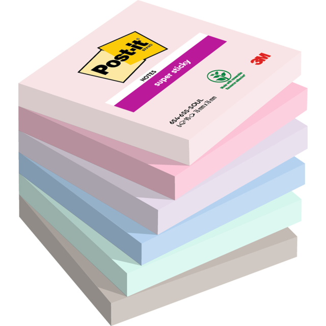 Post-it Super Sticky 76x76 Mélange de couleurs Soulful pack de 6