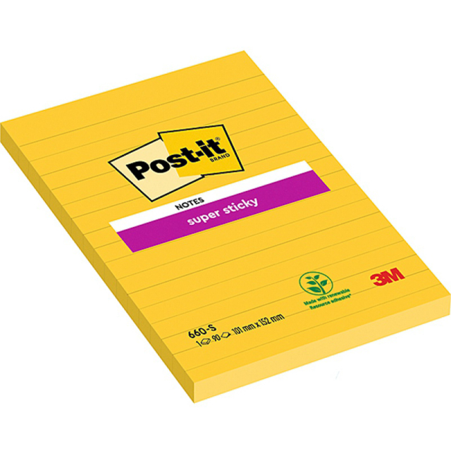 Post-It Super Sticky 102x152 Jaune ligné