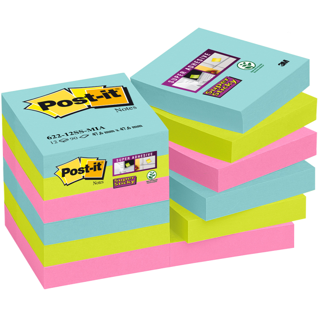 Post-it Super Sticky 47,6x47,6 Mélange de couleurs Cosmic pack de 12