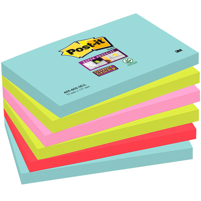 Post-it Super Sticky 76x127 Mélange de couleurs Cosmic pack de 6