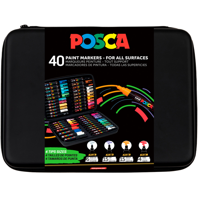 Marqueur Posca lot de 40 étui Rubbercase