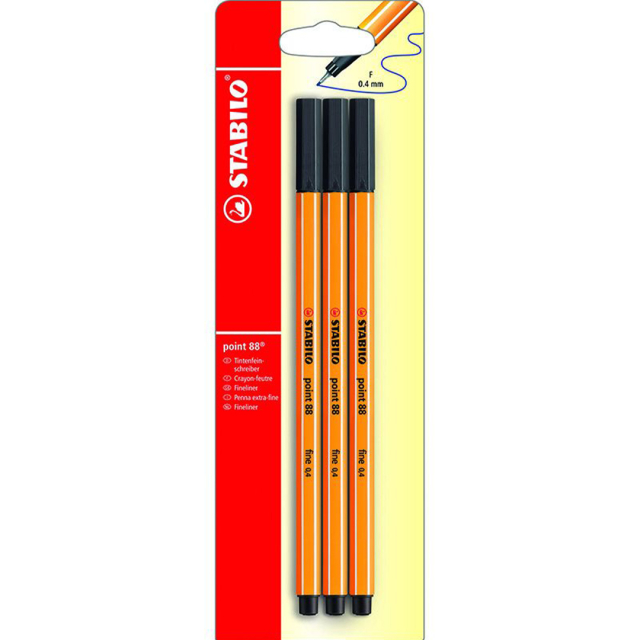 Point 88 Fineliner lot de 3 Noir