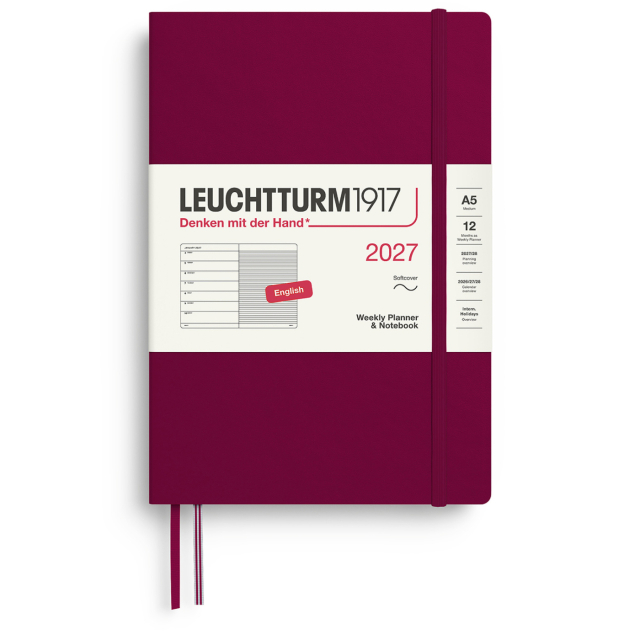 Calendrier Weekly Planner & Notebook 2027 A5 Soft Cover Port Red