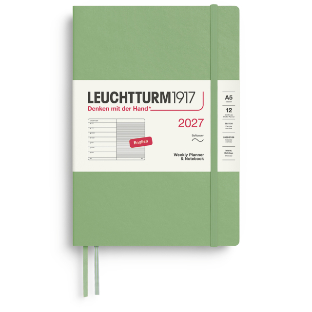 Calendrier Weekly Planner & Notebook 2027 A5 Soft Cover Sage