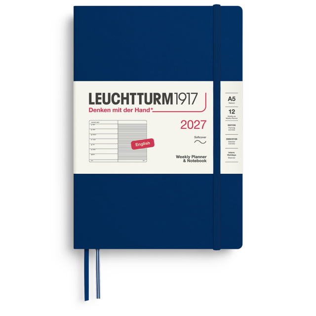 Calendrier Weekly Planner & Notebook 2027 A5 Soft Cover Navy