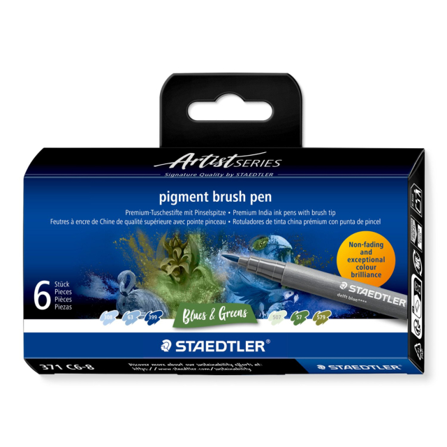 Pigment Arts Brush Pen ensemble de 6 Blue/Green