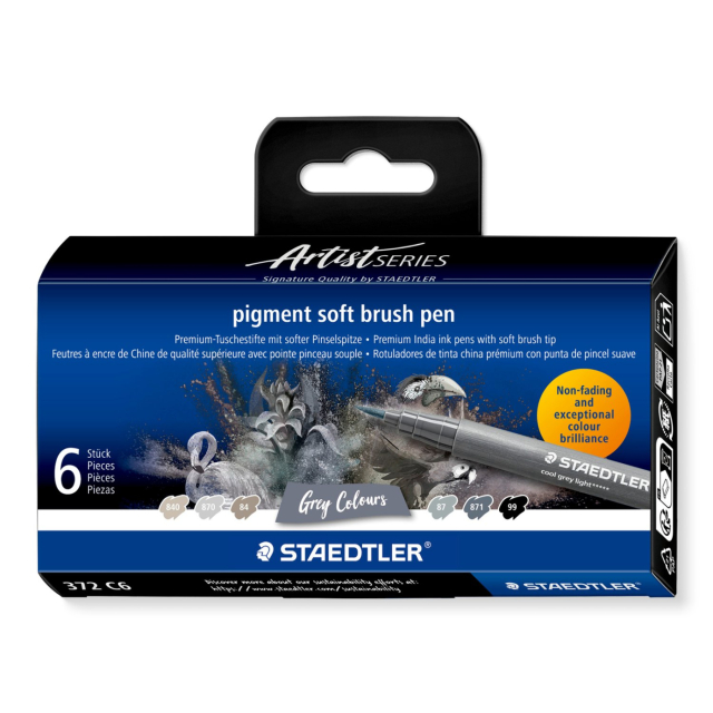 Pigment Arts Soft Brush Pen ensemble de 6 Grey