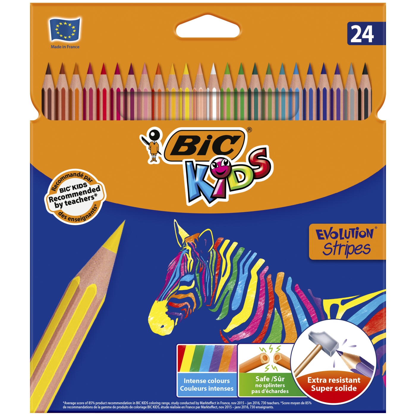 BIC Crayons de couleur Kids Evolution Stripes (+5 ans) Lot de 24