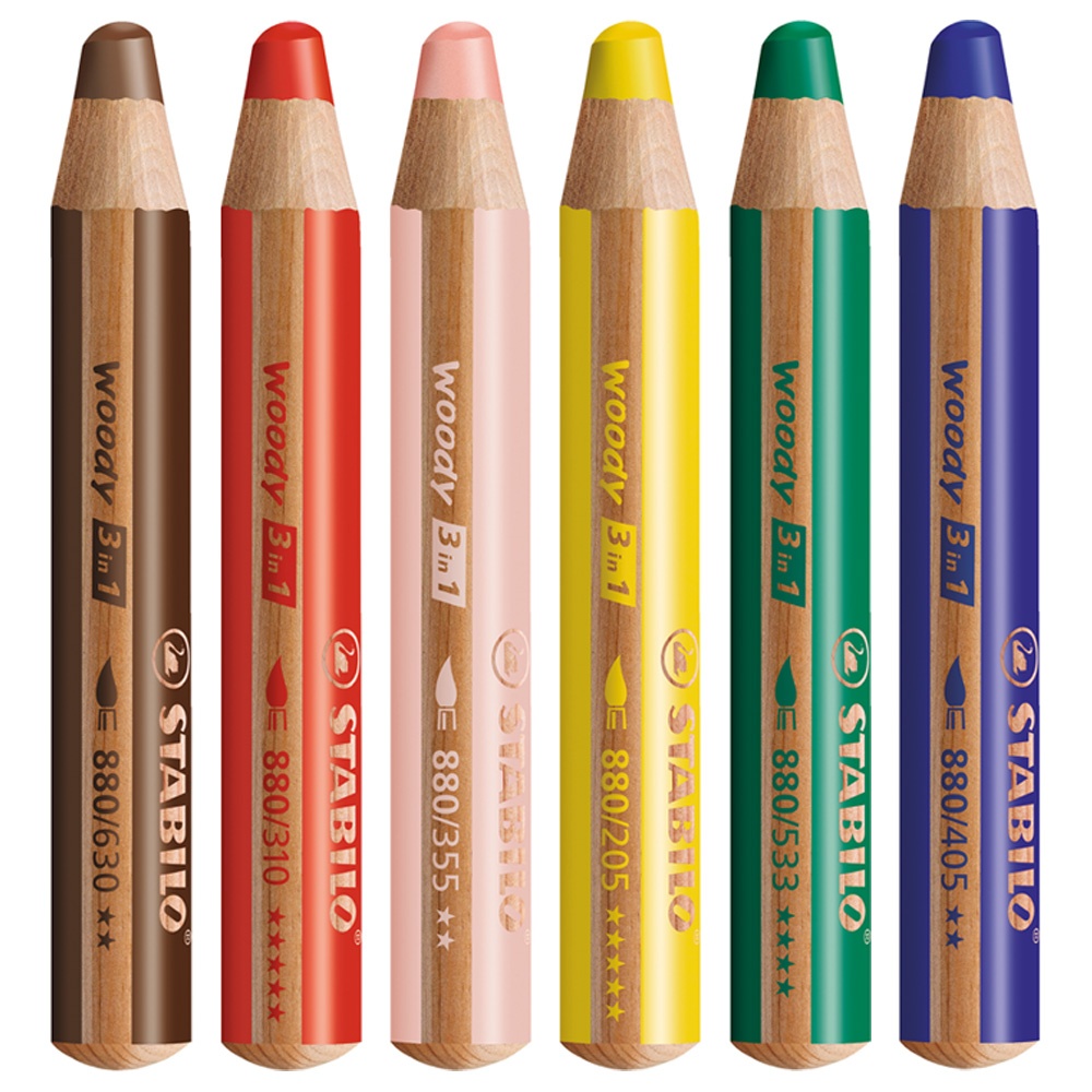 Woody 3-in-1 Crayons de Couleur Lot de 6 + taille-crayon (+3 ans) dans le groupe Kids / Crayons pours les enfants / Crayons de couleurs pour les enfants chez Pen Store (100443)