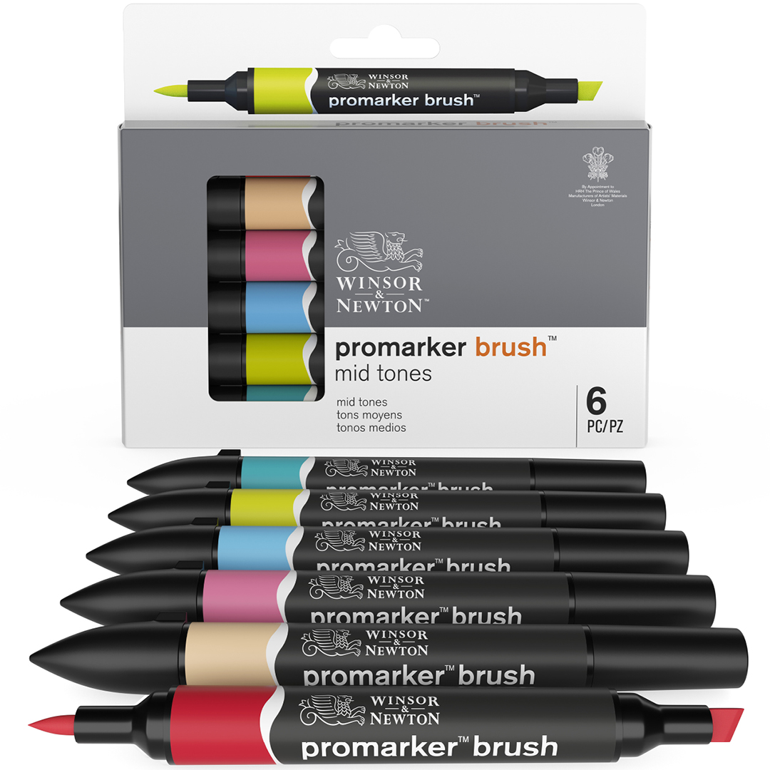 ProMarker Brush ensemble de 6 Mid Tones dans le groupe Stylos / Crayons d'artistes / Feutres d'illustrations chez Pen Store (100552)