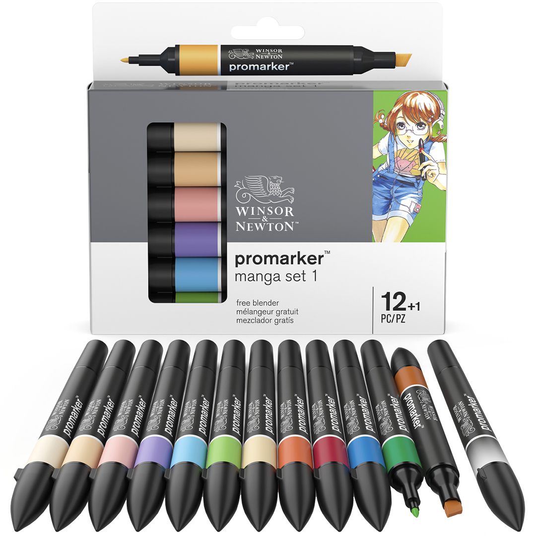ProMarker ensemble de 12 + mélangeur (Manga ensemble 1) dans le groupe Stylos / Crayons d'artistes / Feutres chez Voorcrea (100558)