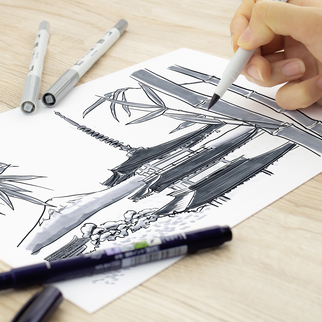 ABT PRO Dual Brush Pen ensemble de 5 Cold Grey dans le groupe Stylos / Crayons d'artistes / Feutres d'illustrations chez Pen Store (101259)