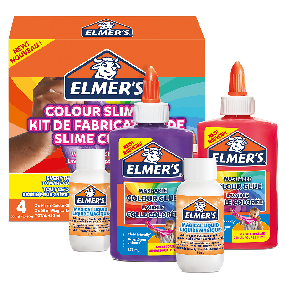 Elmer's colle PVA à changement de couleur| Idéale pour fabriquer du slime |  Lavable | Bleu à violet | 147 ml | 1 unité