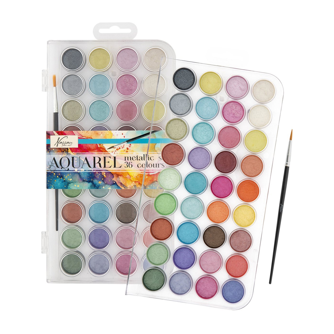Lot 24 Peintures Aquarelles Métallisées – Avec 9 Pinceaux, Poudre De Mica, Solubles, Pour Débutants Et Pros - 7