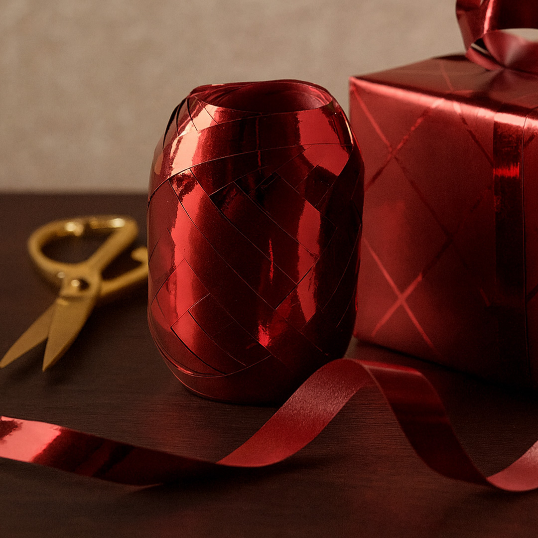 Ruban cadeau métallisé 10m x 7 mm Rouge