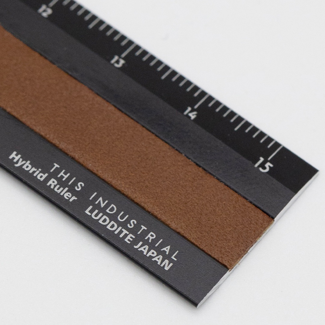 Règle Aluminium/Cuir 15 cm Black/Camel