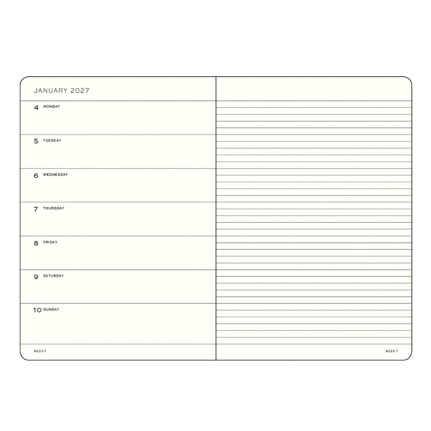Calendrier Weekly Planner & Notebook 2026 A5 Navy