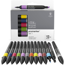 ProMarker ensemble de 12 + mélangeur (Set 1) dans le groupe Stylos / Crayons d'artistes / Feutres d'illustrations chez Pen Store (100540)