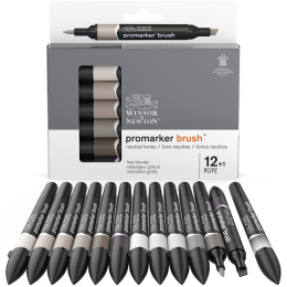 ProMarker Brush Neutral Tones ensemble de 12 + mélangeur dans le groupe Stylos / Crayons d'artistes / Feutres d'illustrations chez Pen Store (100556)
