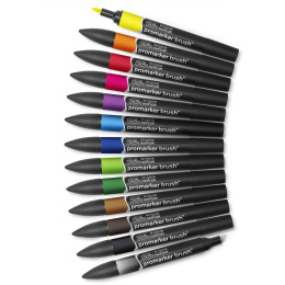 ProMarker Brush Vibrant Tones ensemble de 12 + mélangeur dans le groupe Stylos / Crayons d'artistes / Feutres d'illustrations chez Pen Store (100557)