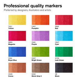 ProMarker Brush Vibrant Tones ensemble de 12 + mélangeur dans le groupe Stylos / Crayons d'artistes / Feutres d'illustrations chez Pen Store (100557)