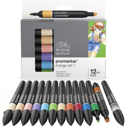 ProMarker ensemble de 12 + mélangeur (Manga ensemble 1) dans le groupe Stylos / Crayons d'artistes / Feutres d'illustrations chez Pen Store (100558)