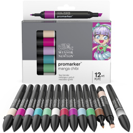 ProMarker ensemble de 12 + mélangeur (Manga Chibi) dans le groupe Stylos / Crayons d'artistes / Feutres d'illustrations chez Pen Store (100560)