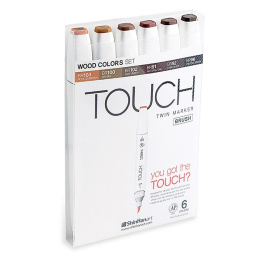 Twin Brush Marker ensemble de 6 Wood dans le groupe Stylos / Crayons d'artistes / Feutres pinceaux chez Pen Store (105850)