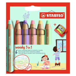 Woody 3-in-1 Crayons de Couleur Pastel Lot de 6 + taille-crayon (+3 ans) dans le groupe Kids / Crayons pours les enfants / Crayons de couleurs pour les enfants chez Pen Store (127789)