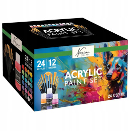 Set acrylique 24 couleurs (59 ml) + 12 pinceaux dans le groupe Matériels d'artistes / Couleurs de l'artiste / Peinture acrylique chez Pen Store (134423)