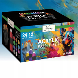 Set acrylique 24 couleurs (59 ml) + 12 pinceaux dans le groupe Matériels d'artistes / Couleurs de l'artiste / Peinture acrylique chez Pen Store (134423)