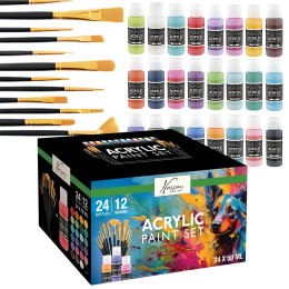 Set acrylique 24 couleurs (59 ml) + 12 pinceaux dans le groupe Matériels d'artistes / Couleurs de l'artiste / Peinture acrylique chez Pen Store (134423)