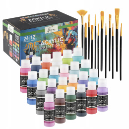 Set acrylique 24 couleurs (59 ml) + 12 pinceaux dans le groupe Matériels d'artistes / Couleurs de l'artiste / Peinture acrylique chez Pen Store (134423)