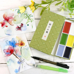 Gansai Tambi Irodori Kobako Coffret aquarelle vert dans le groupe Matériels d'artistes / Couleurs de l'artiste / Peinture aquarelle / Aquarelle en godet chez Pen Store (137568)