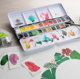 Akademie Aquarell Half Pans lot de 24 dans le groupe Matériels d'artistes / Couleurs de l'artiste / Peinture aquarelle / Aquarelle en godet chez Pen Store (137802)