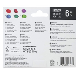 Peinture acrylique Basics Metallic Set 6x22 ml dans le groupe Matériels d'artistes / Couleurs de l'artiste / Peinture acrylique chez Pen Store (137836)